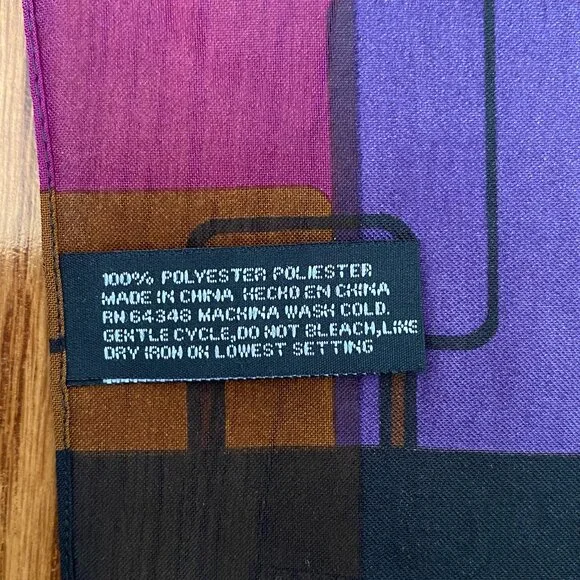 2/$20 👒 Vintage Oldstock Sheer Scarf with Purple and Brown Geometric Pattern - Picture 7 of 7